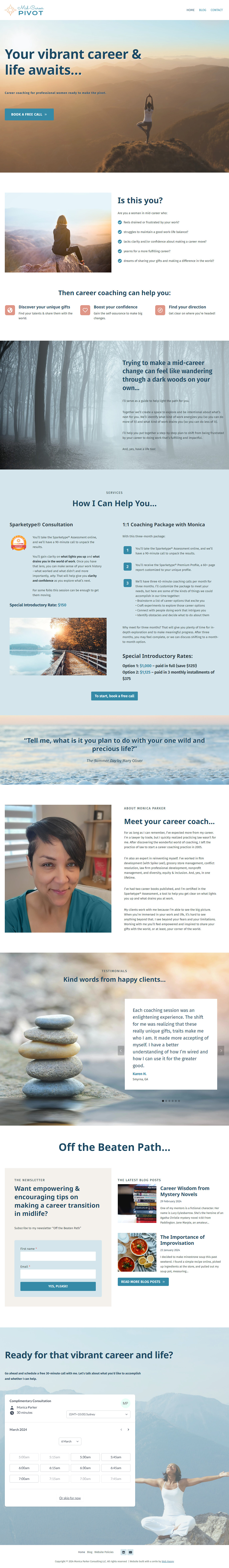 Screenshot of client website, Mid-Career Pivot